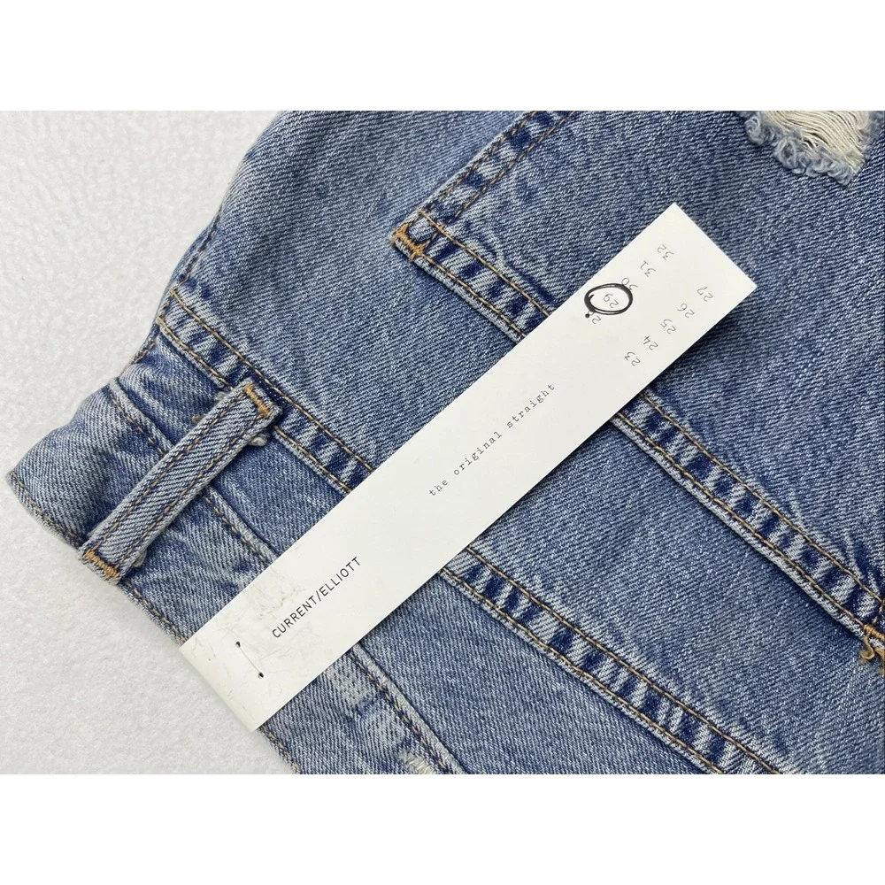 Current Elliott The Original Straight Prep Distressed Jeans Blue Size 29 NWT